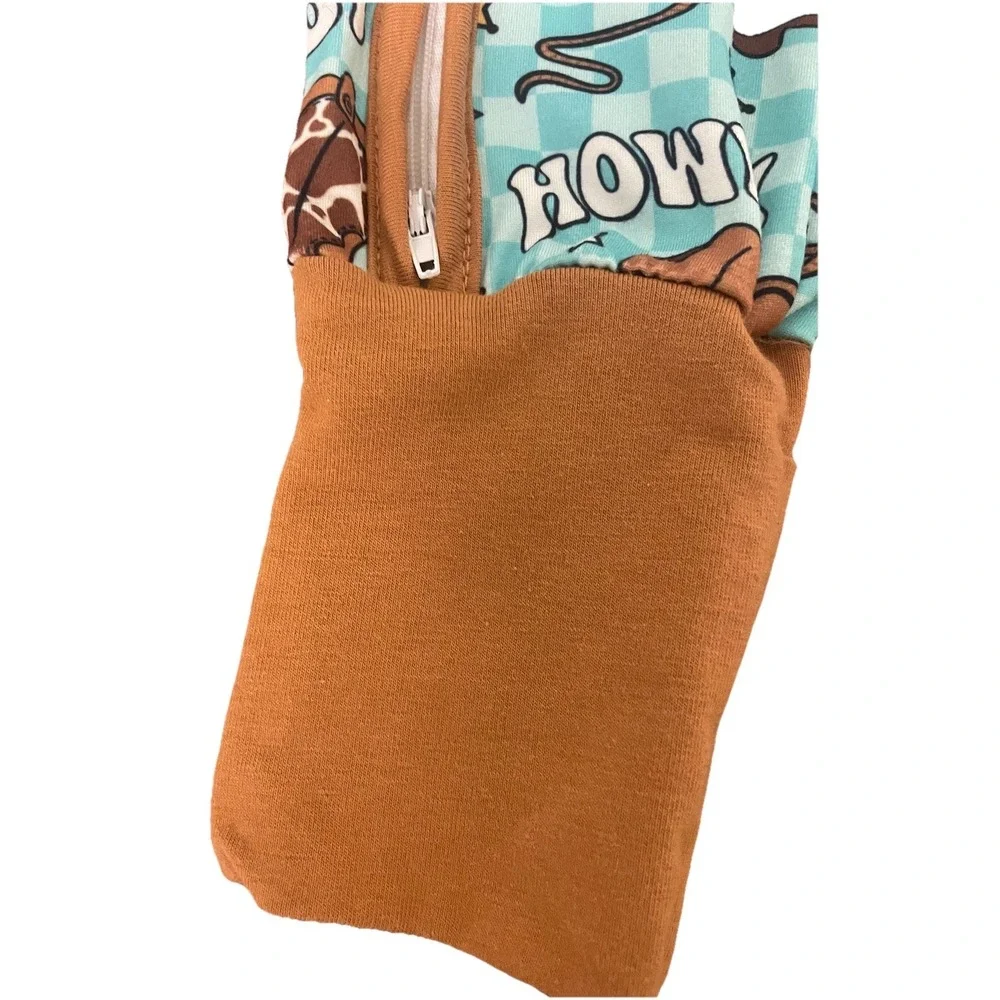 Boutique Cowboy Baby Sleeper 12-18 Months Western Rodeo Bamboo Pajamas Howdy Zip